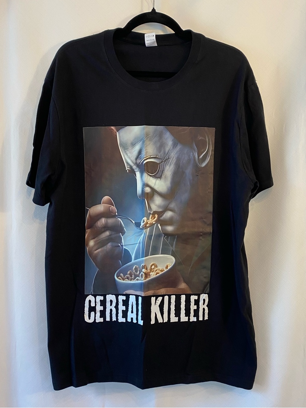 Mens 100% Cotton Michael Myers Black 'Cereal Killer' Graphic Short-Sleeve Tee LG
